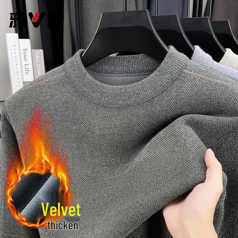 Yalu Men s Fleece Lined Round Neck Knit Sweater 190/4XL