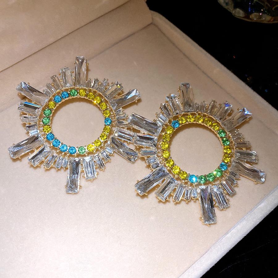 Silver Needle Diamond Geometric Round Earrings Light Luxury High-end Earrings Personalized Design Fashion Exquisite Earrings