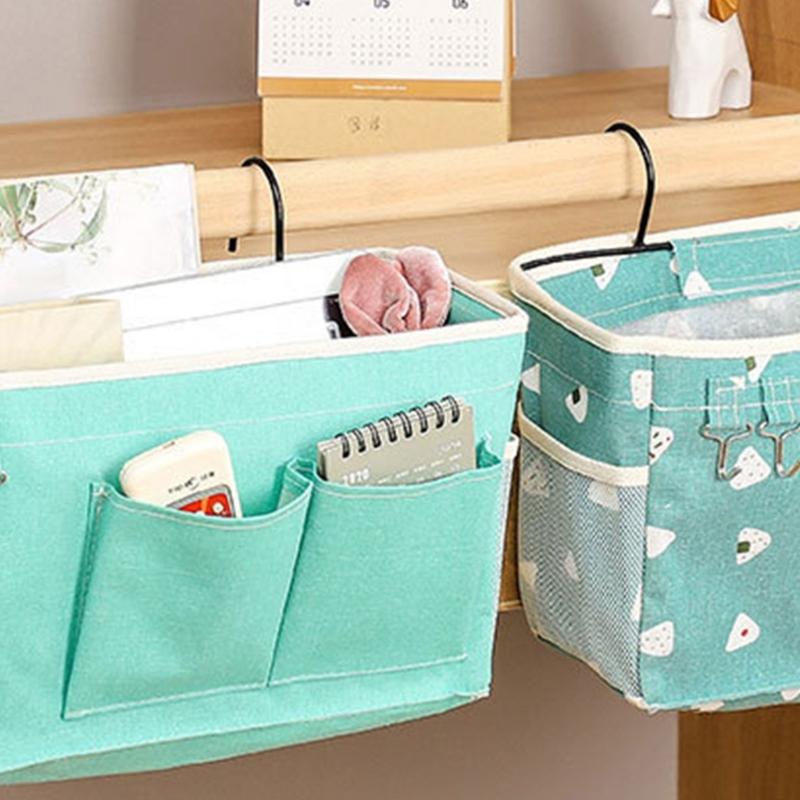 Large Capacity Storage Bag for Books and Remotes Cotton Linen Bedside Pocket Organizer Student Dormitory Accessories