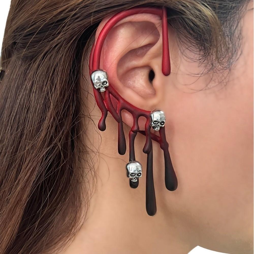 Skull Halloween Ear Clip Gothic Water Drop Ear Clip Cool Single Ear Cuff  Costume Party