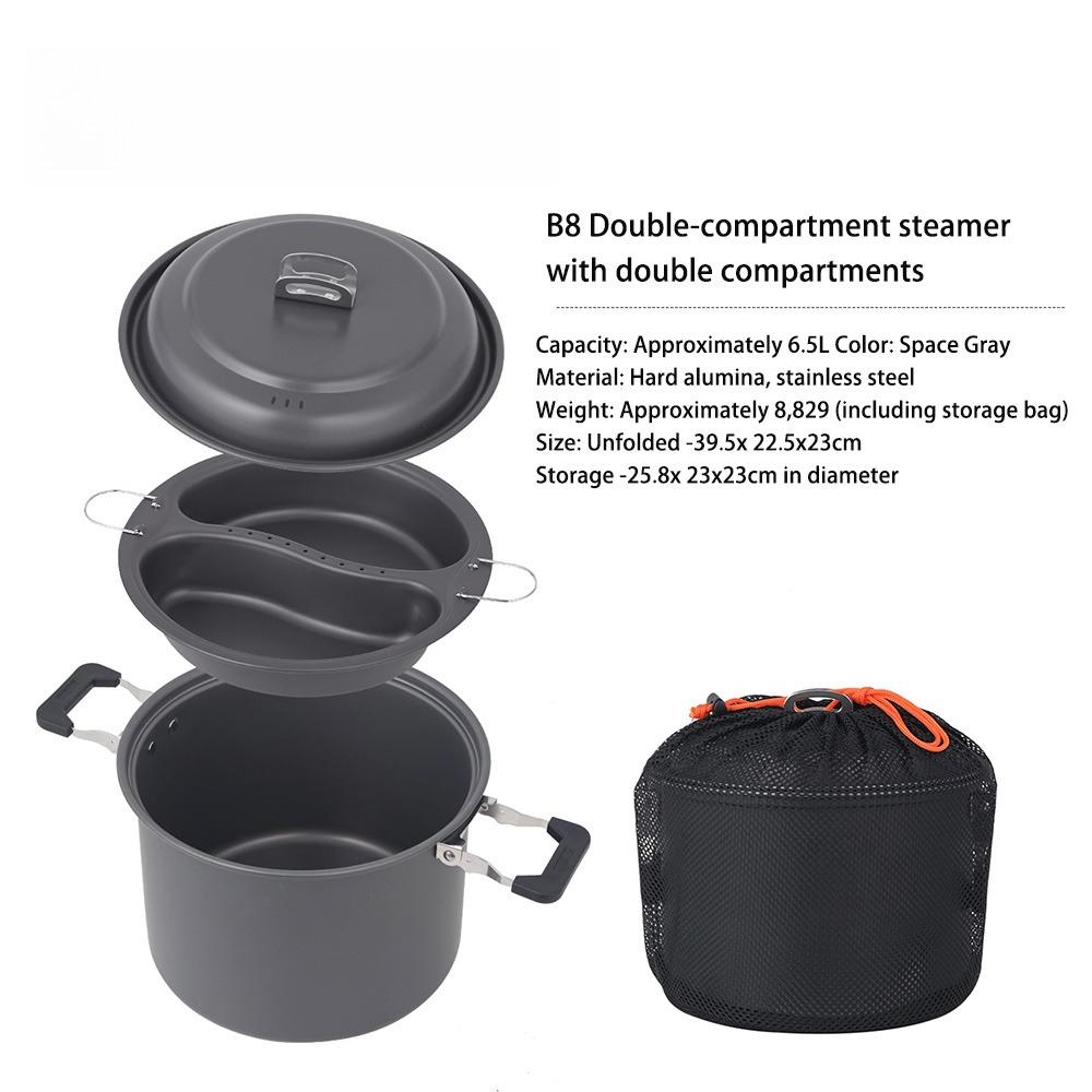 

Camping Cookware Aluminum Camping Cooking Set Camp Kitchen Large Pot for 4-7 People, Ideal for Outdoor, BBQ & Home Use серый