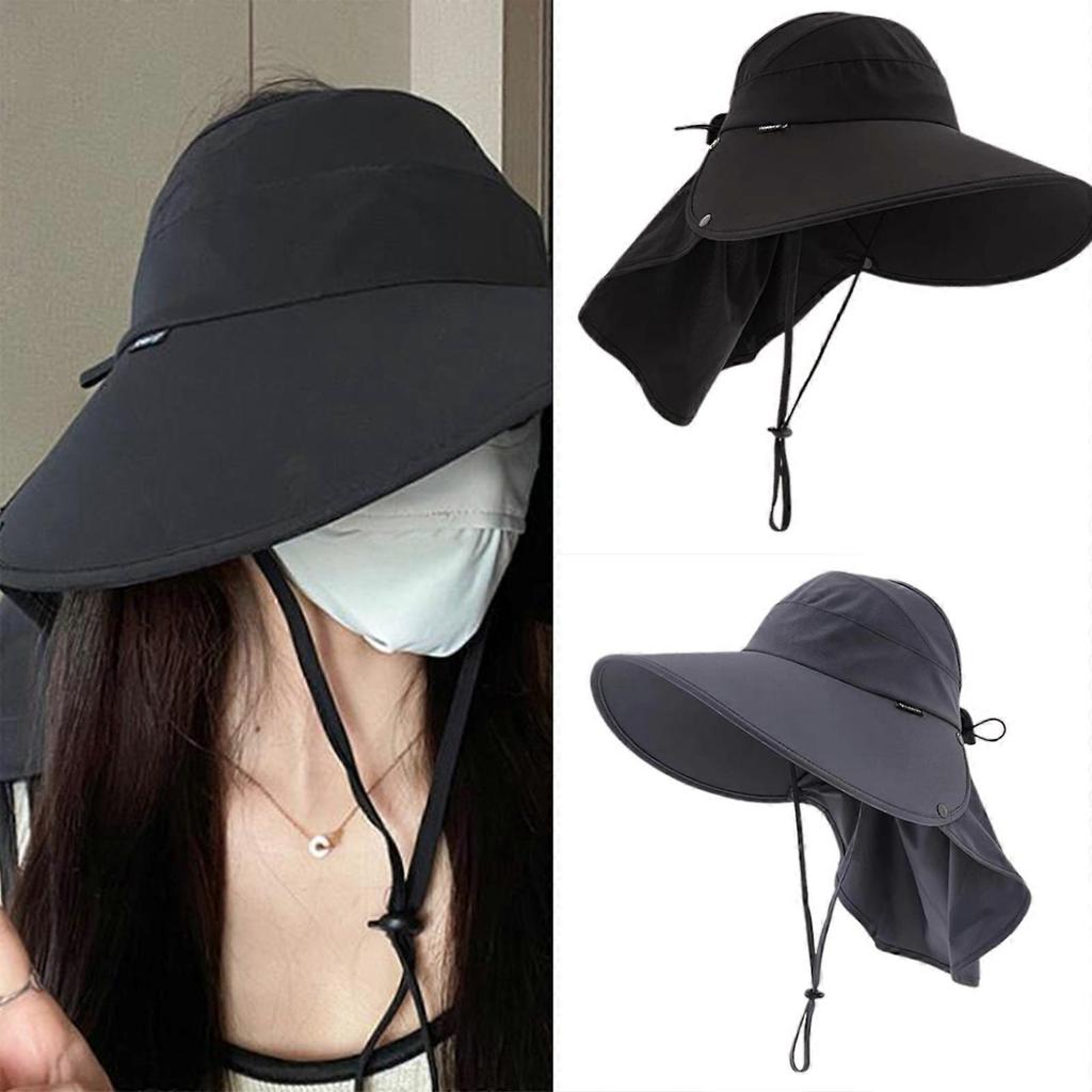Adult Unisex Sun Hat Wide Brims Sunshade Hat Breathable Open Top Hat with Neckcovers for Beach Outdoor Camping Fishing Light gray