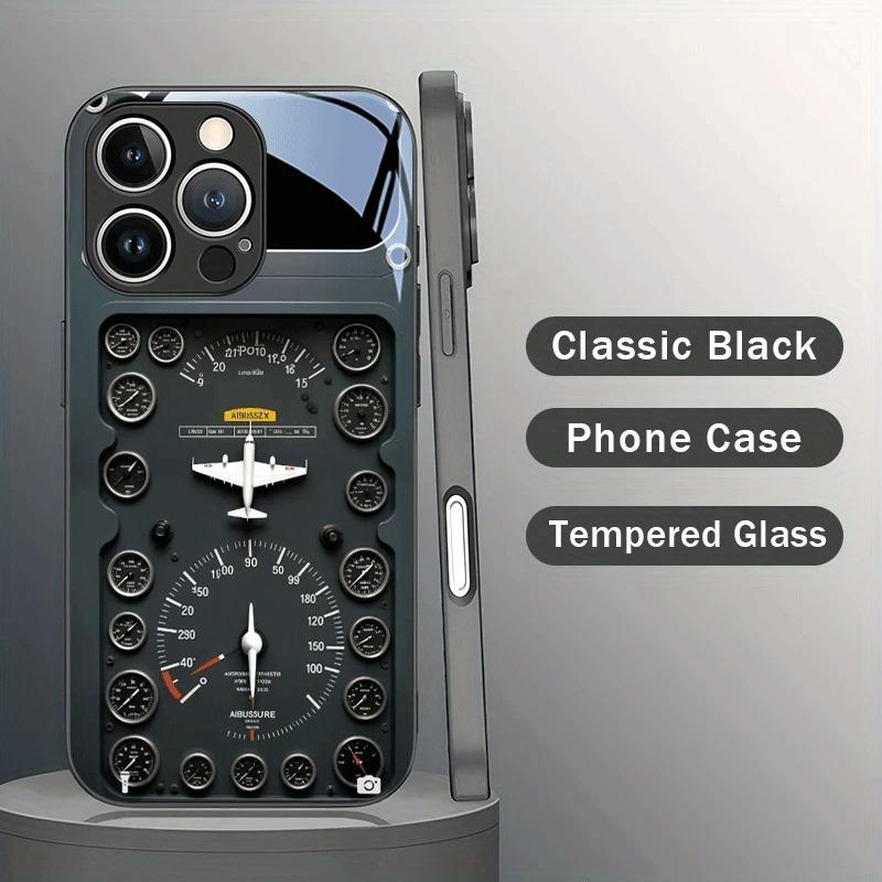 Retro-Flugzeug-Element-Muster Handyhülle Für Samsung Galaxy S25 S24 S23 Ultra Plus FE Gehärtetes Glas Schwarze Hartschale