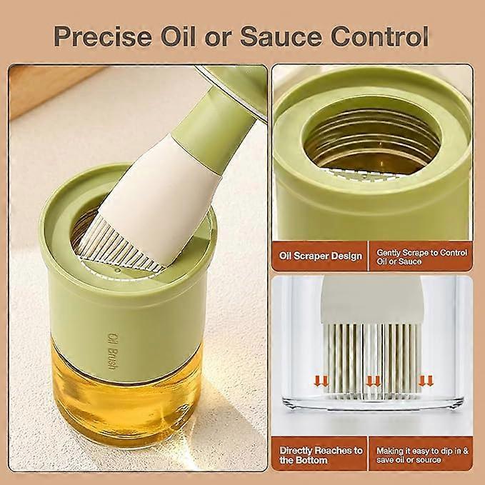Oil Dispenser Bottle with Heat Resistant Brush, Glass Oil Dispenser for Kitchen, Oil Container with Silicone Basting & Pastry Brush for Cooking BBQ Vi