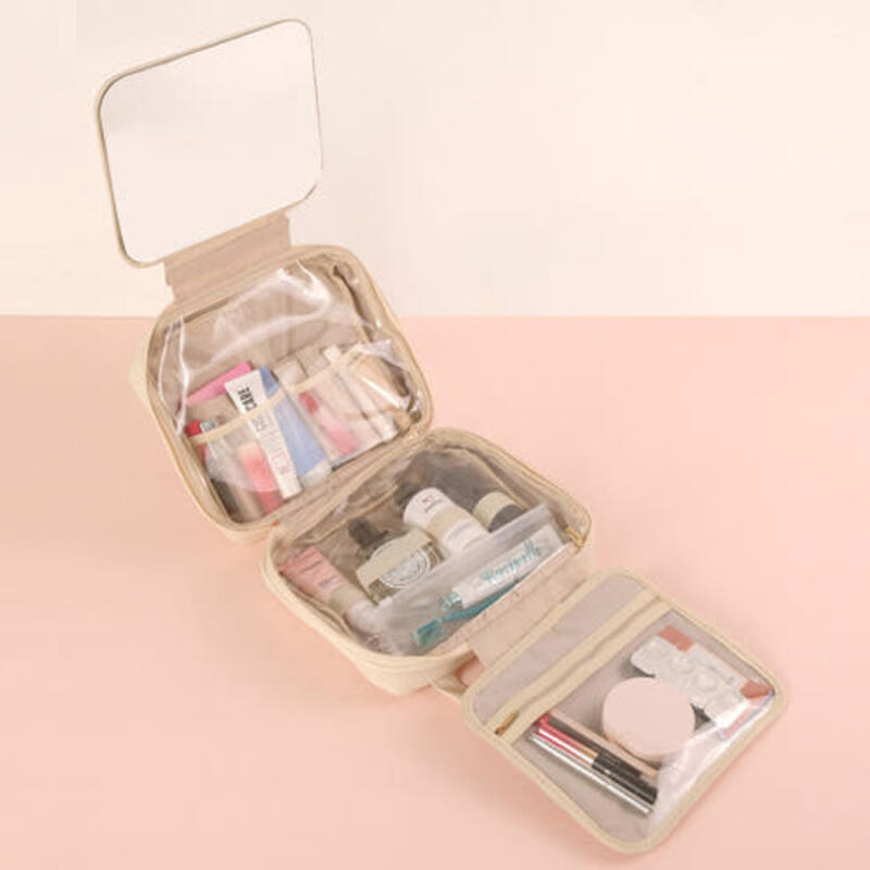 Wall-mounted Toiletry Hanging Pouch Travel Bag with Mirror