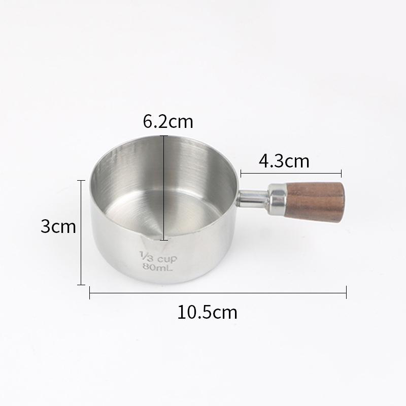 

1 шт. Чашка для соуса для стейка из нержавеющей стали с ручкой из грецкого ореха, мерная ложка для выпечки, многоразовый контейнер для хранения продуктов, кухонные инструменты 80ml серебряный