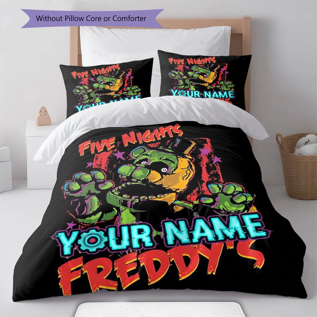 Fnaf Celebration Custom Name Pattern Bedding Quilt Set Quilt Cover Pillowcase Home Birthday Gift(1 * Duvet Cover + 2 * Pillowcase, Without Core)