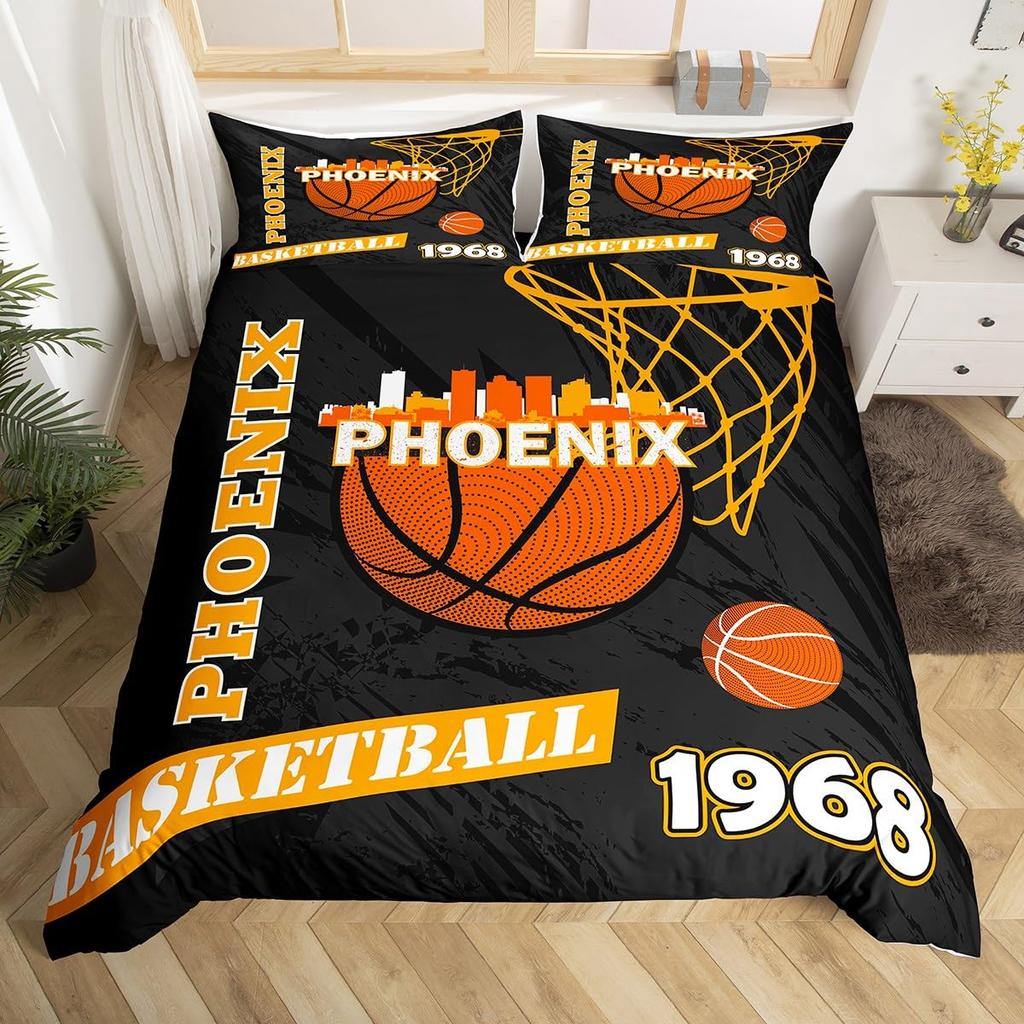 Basketplan Print Sängkläder Set Enkelstorlek, Bollsporter Spel Tematiserat Påslakan, Pojkar Spelrum Inredning Täckeöverdrag