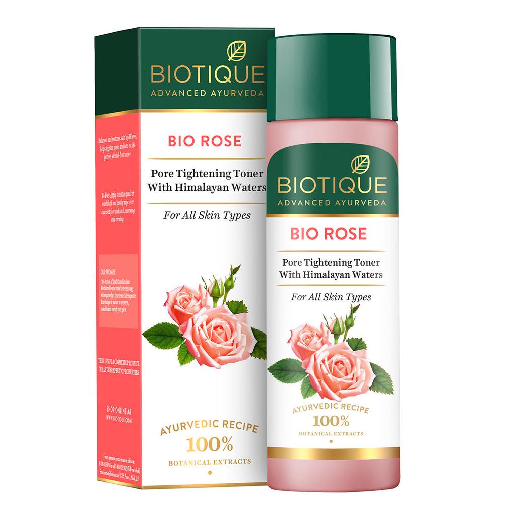 Biotique Bio Rose Pore Tightening Toner 120ml With Himalayan Water For Hydration Glowing Skin All Skin Types