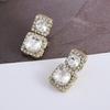 Elegant 3D Square Stud Earrings with Imitation Diamonds - Dangle Design for a Sophisticated Look