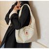 Japanese Style Chic Gingham Checkered Tote Bag Large Capacity Canvas Shoulder Bag for Women