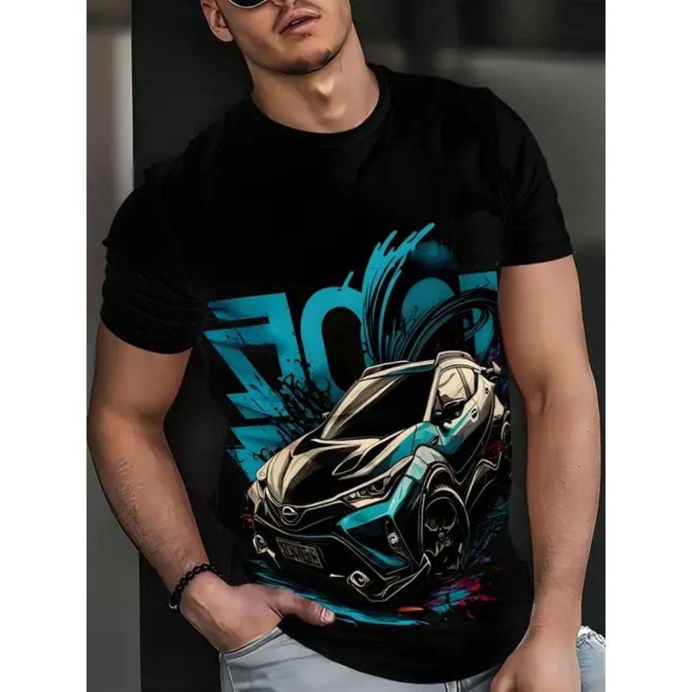 Summer Round Neck 3D Gradient Print Top Fashionable Casual Short Sleeved Men's T-shirts