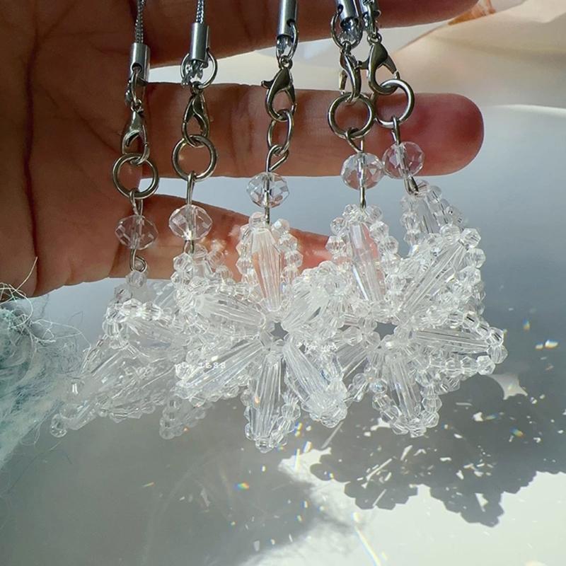Snowflake Charm Mobile Phone Strap Accessory With Flashing White Crystals Beads Fashion Accessory for Christmas Gifts