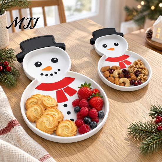 Christmas Snowman Serving Tray Tray, Holiday Party Decorative 3D Festive Snack Container Printed Platter Dish for Snacks, Candies, Goodies,