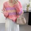 2024 European Loose Gradient V-neck Knit Sweater for Women - Autumn Sweet Style