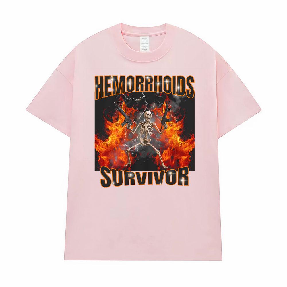 Hemoroidy Survivor Gen Z Humor Prokleté Grafické Tričko pro Muže Ženy Retro Gotické Tričko Oversized Volné Vysoce Kvalitní Trička