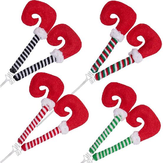 4 PCS Christmas Elf Legs Picks-Elf Feet Tree Ornaments with Fixed Wire-Striped Plush Stuffed Elf Leg Picks for Christmas Tree Party Home Decorations