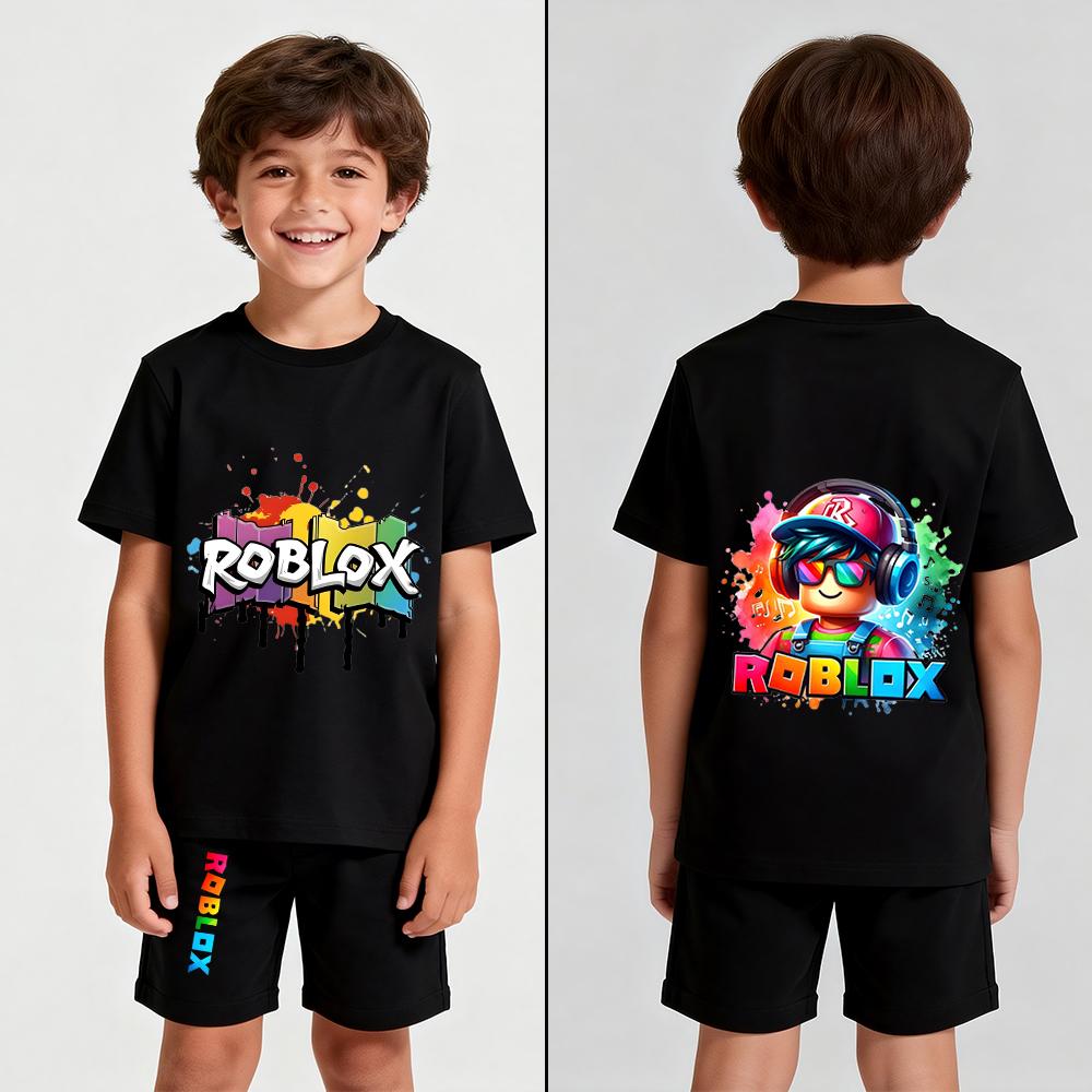 Men's Cartoon Game Printed T Shirt and Shorts 2 Piece Set Summer Casual Outfit for Men's and Women's Clothing Top