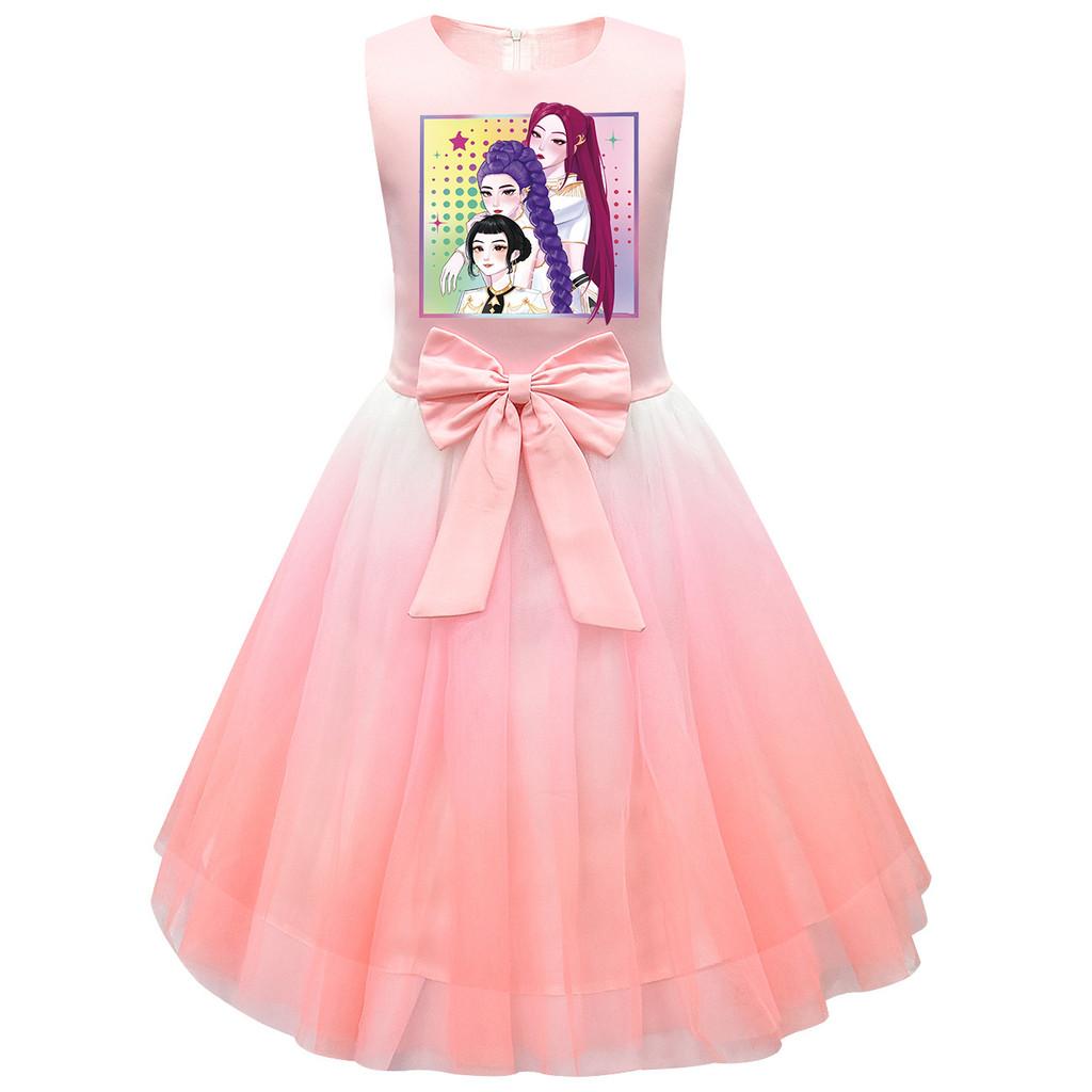 

Детское Платье Принцессы K-POP Руми Зои Мира с Принтом, Бантом, Без Рукавов, Сетчатая Пачка 150cm