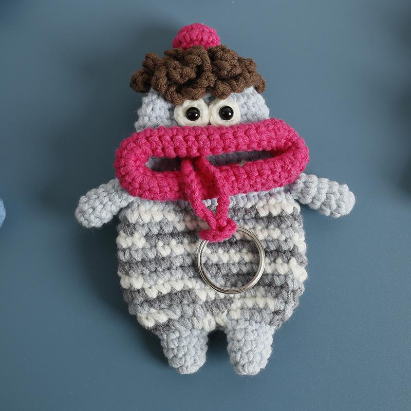 Funny Sausage Mouth Doll Series Crochet Bag Keychain For Car Keys Holder Knitting Doll Keyrings For Key Storage Custom Accessory