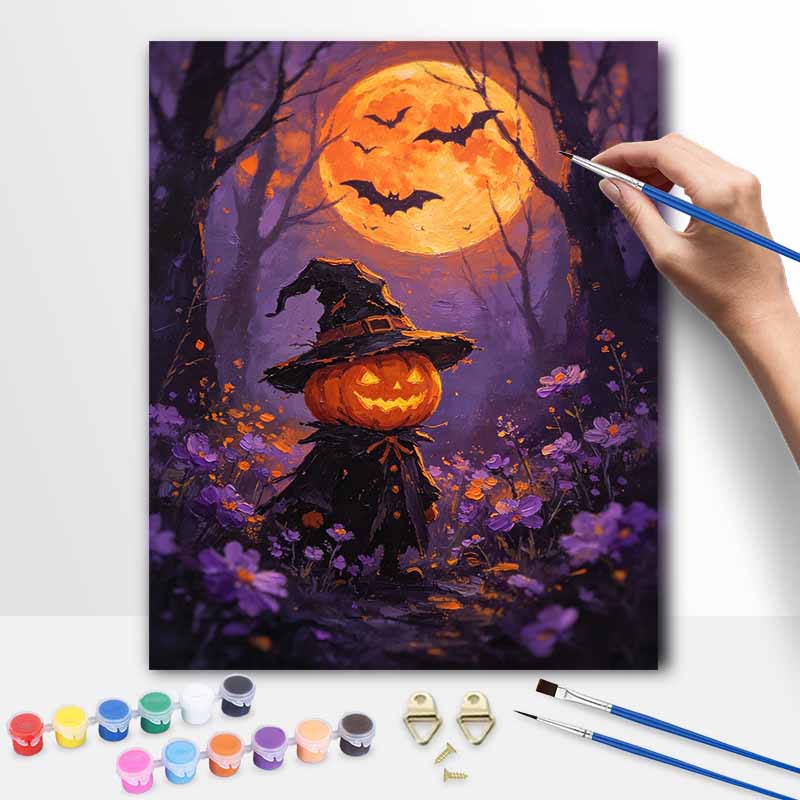 Halloween Pumpkin Witch Hat Oil Painting Digital Painting Handmade DIY Coloring Painting Home Decoration