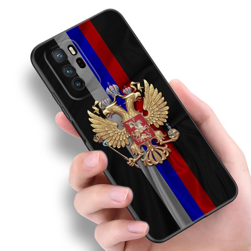 Russia Flag National Emblem Black Silicone Phone Case For Xiaomi POCO X3 X4 NFC F5 M3 M4 M6 X5 X6 Pro F3 F4 GT 5G C55 C65 M5