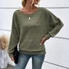 Women's Fashionable Solid Color Round Neck Long Sleeved Casual Pullover T-shirt Top