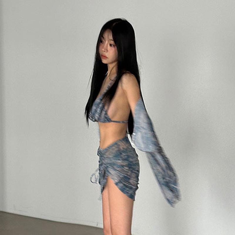 Damen Pure Desire Sexy Göttin 4-teiliges Bikini-Badeanzug-Set mit Sonnenschutz Langärmeliges Überkleid