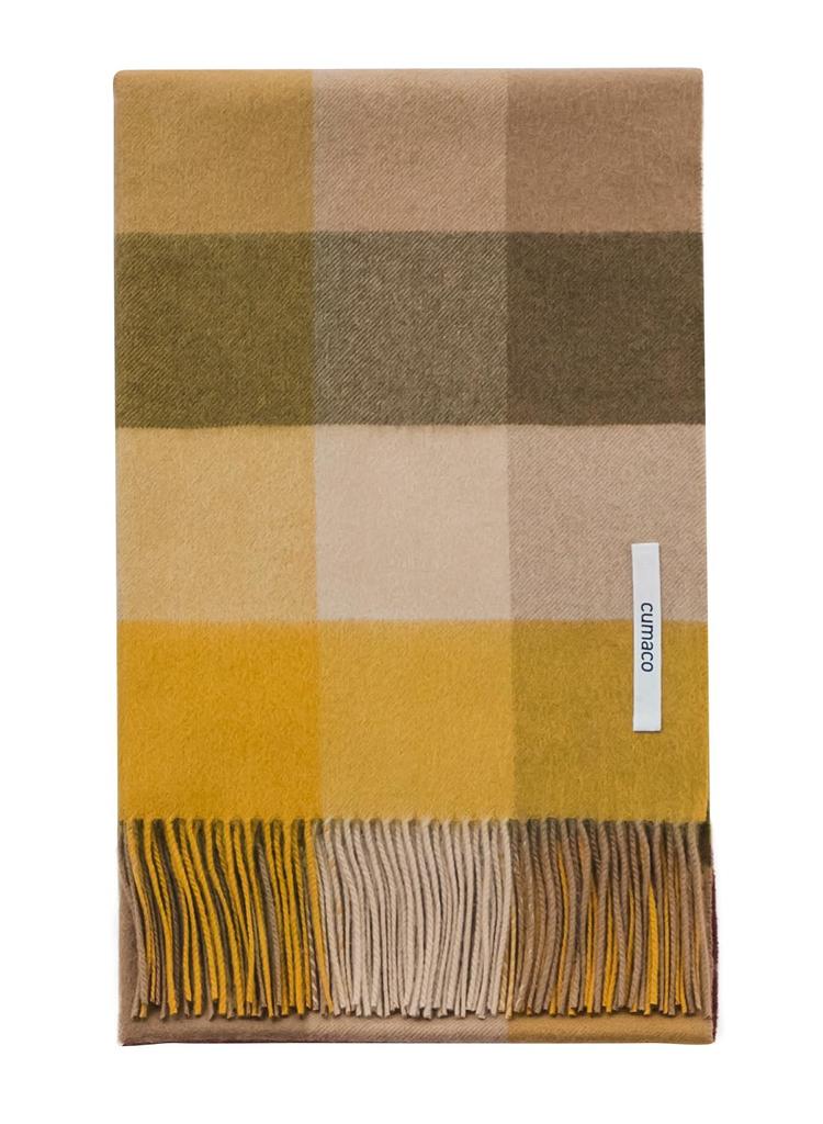 Amber Yellow Cashmere Stole with Check Thick Brand [cumaco] 02. 100% Pattern, Unisex, Large, Scarf, Name, Gift, Yellow, C-B0012B-1034