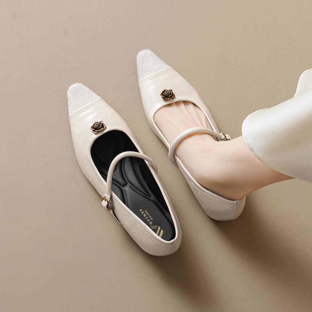New Model277-5 Inner Height Increase Single Shoes Women'S Small Fragrant Wind Camellia Flat Bottom With French Mary Jane Shoes