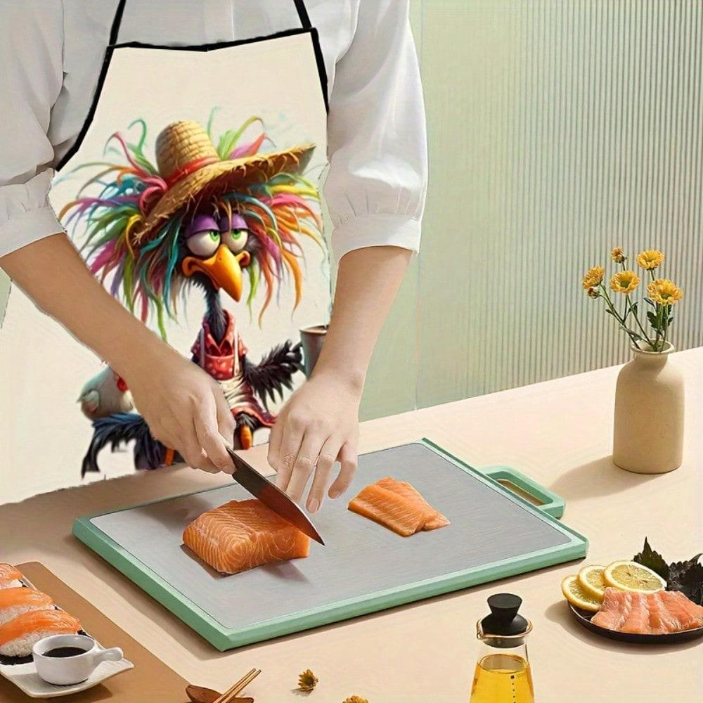 Grembiule da Cucina Divertente con Pollo, Cartoon Strega Uccello Pazzo, Grembiule da Cucina Novità Umoristica, Regalo Scherzo per Lei