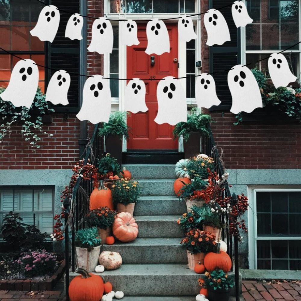 Paper Halloween Ghost Banner Funny Pull Flower Decoration Props Supplies Ghost Flag  Bar