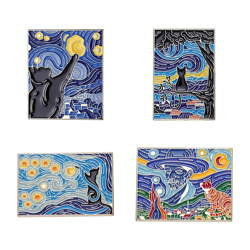 Alloy Stylishly Unique Brooch With Playful Cartoon Characters And Starry Sky Theme