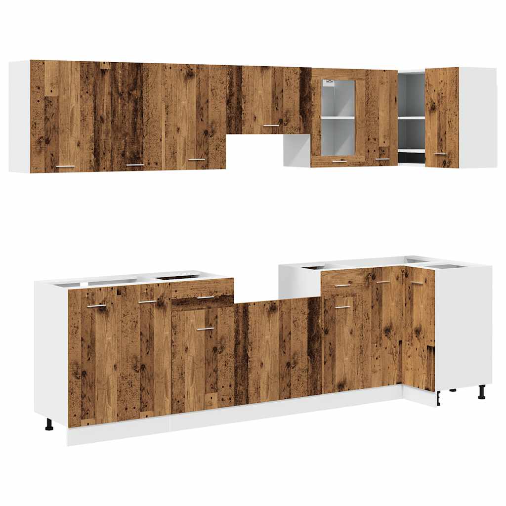 Set of 11 Kitchen Cabinets, Old Wood