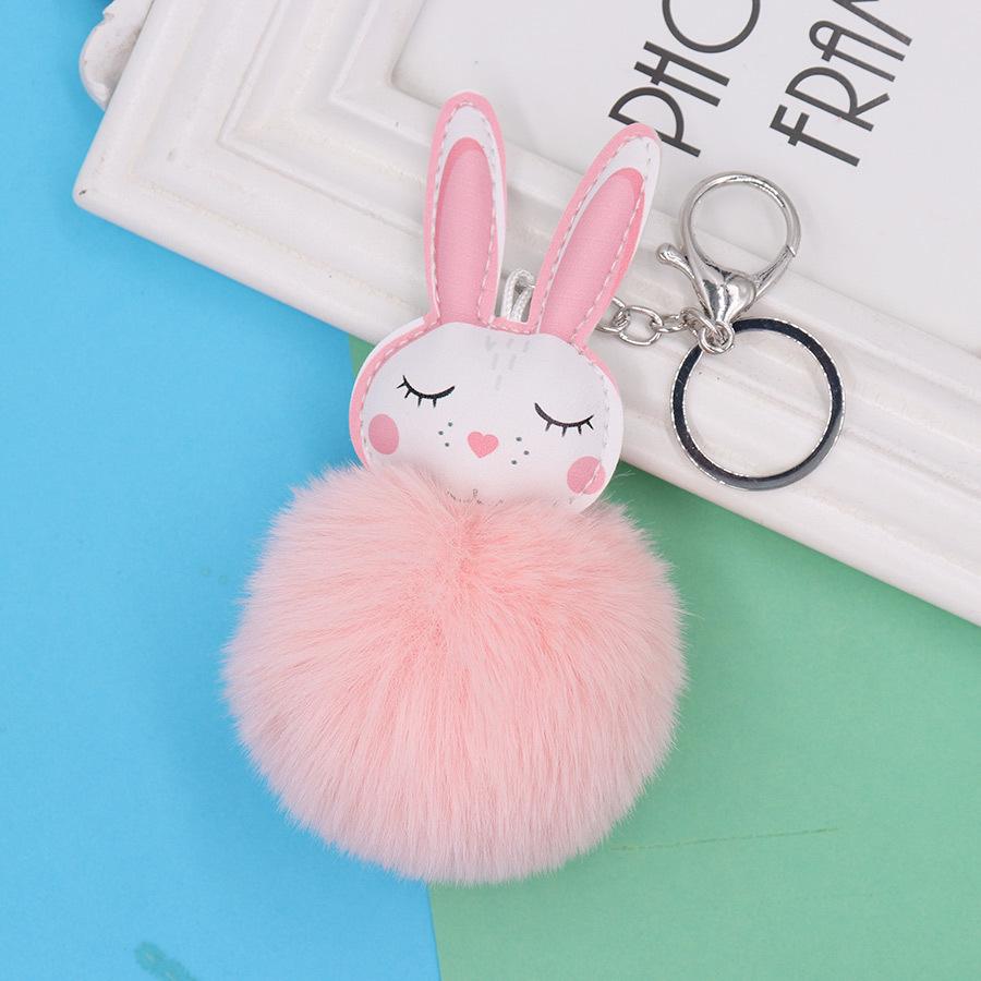 Adorable Long-Eared Rabbit Plush Keychain with Pom-pom for Student Backpacks