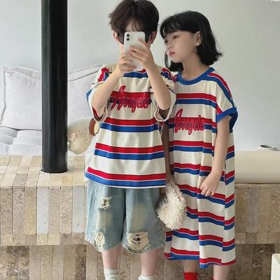 Sibling Summer Outfits: Kids' Striped T-Shirt and Dress Set