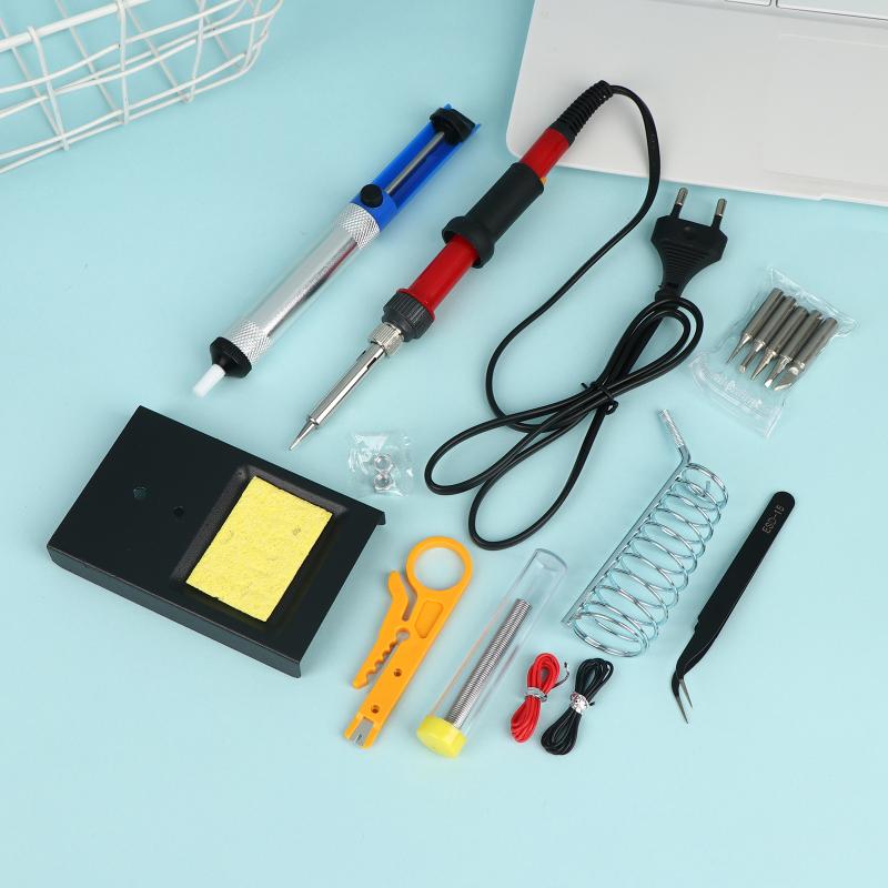 15Pcs Kit 220V 60W Soldering Iron Kit 450°C Adjustable Temperature Welding Tool Set With Solder Sucker Tin Wire Eu Plug