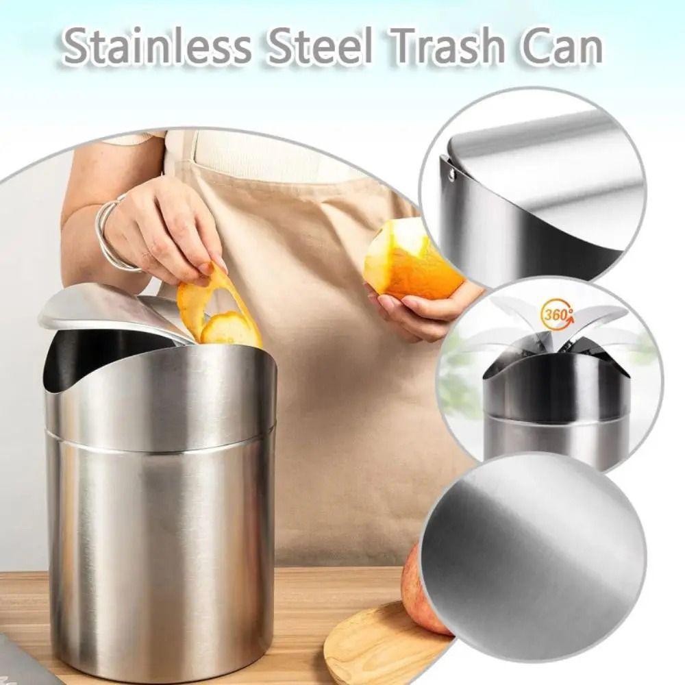 Stainless Steel Mini Flip Trash Can Dust-proof Desktop Dumpster Home Decoration