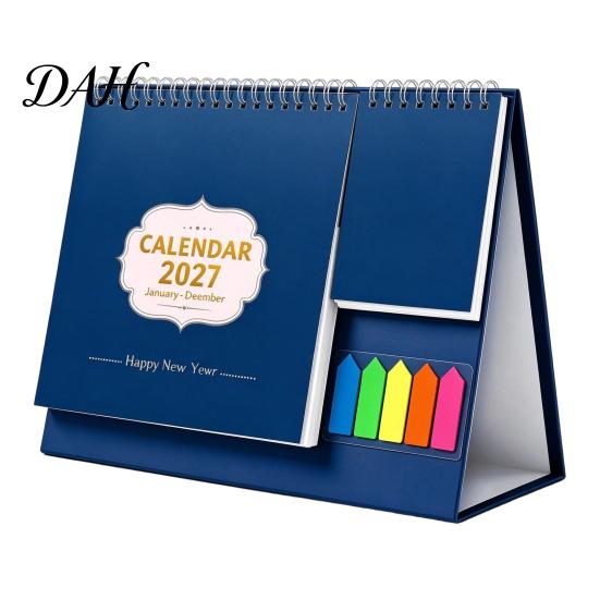 Monthly Schedule Organizer Desk Calendar 2027, Standing Flip Desktop with Sticker Portable Coil Bound Planner Notepad, Twin-Wire Binding 12