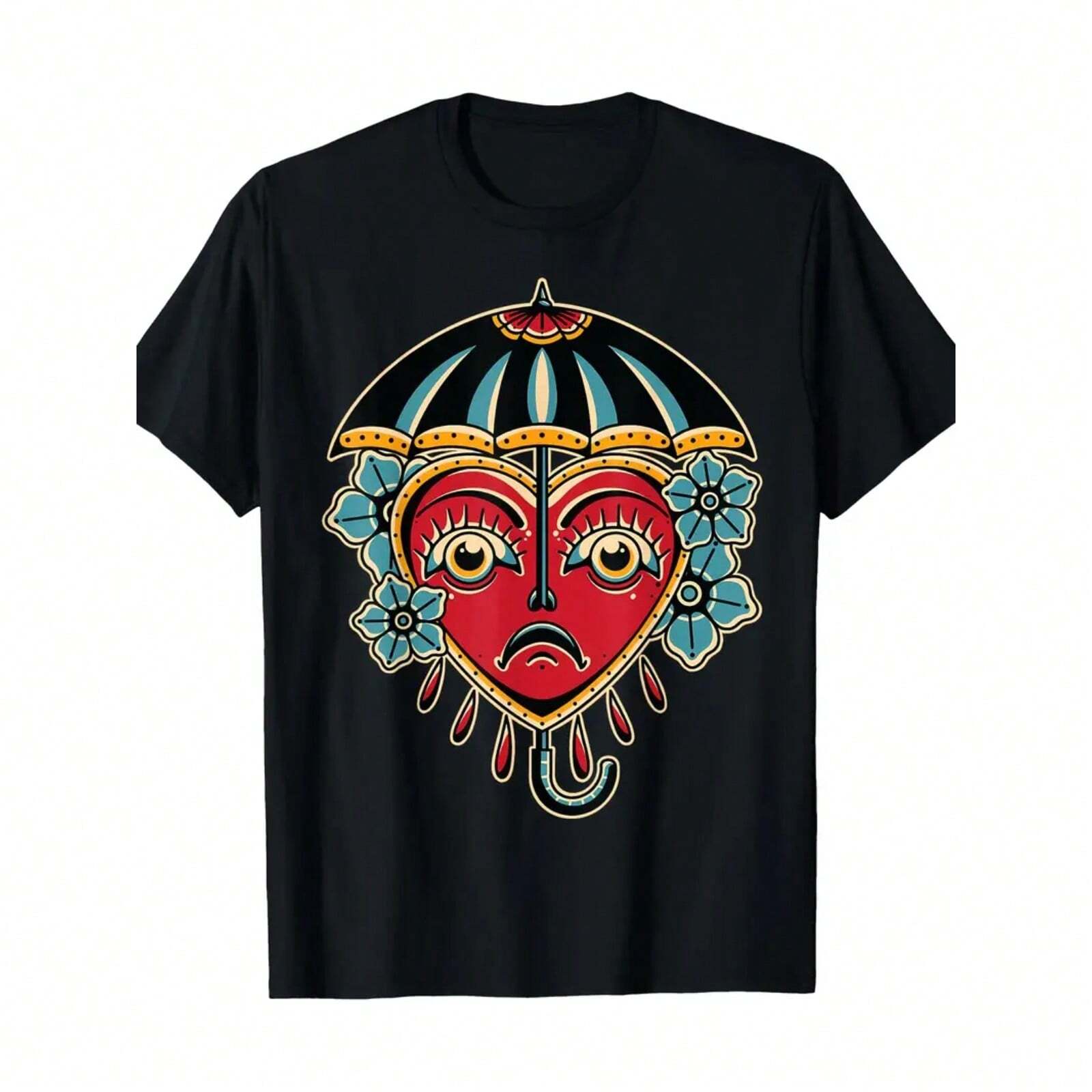 Traditional American Tattoo Umbrella Design Cotton Tee S разноцветный