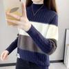 Half Turtleneck Knitwear for Women Loose Thickened Color-blocked Sweater Autumn and Winter Casual Top Pullover Winter Knitted Sweater