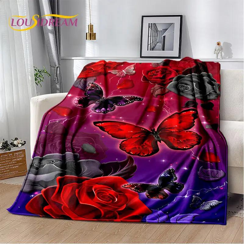 D Cartoon Dream Butterfly Flower Soft Plush BlanketFlannel Blanket Throw Blanket for Living Room Bedroom Bed Sofa Picnic Cover