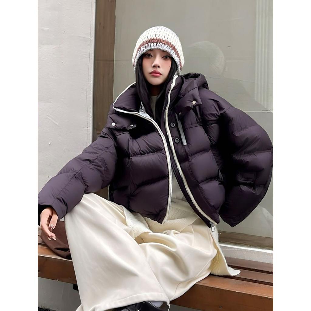 White duck down contrasting color splicing small short hooded down jacket winter warm jacket
