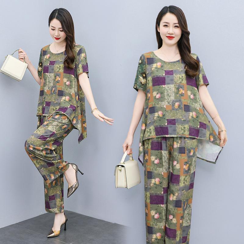 Women's Plus Size Summer Tie-Dye Cotton Linen Suit: Irregular Hem Top & Wide Leg Pants Two-Piece Set