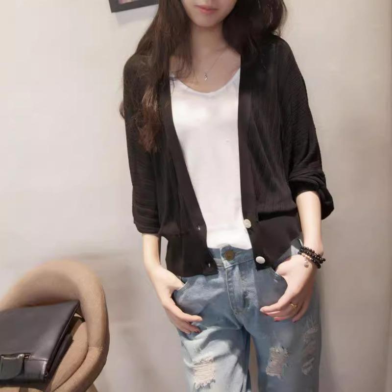 Lockere Sonnenschutzkleidung im koreanischen Stil, Klimaanlagen-Shirt, Frühlings- und Sommer-Laternenärmel-Schaljacke, Strandjacke, Strickjacke