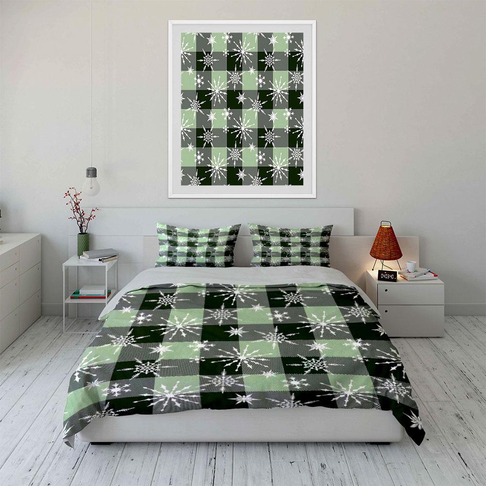Plaid Snowflake Winter Pattern Bedding Duvet Cover Set Duvet Cover Pillowcases (1*Duvet Cover 2*Pillowcases, without duvet insert)
