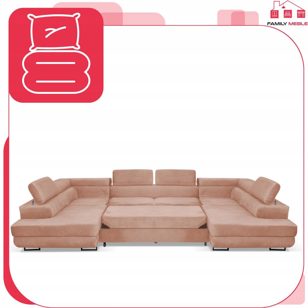 U-shaped Corner Sofa Bed, Extendable F. Bosso Family Sleeping Furniture Dark Beige Velvet