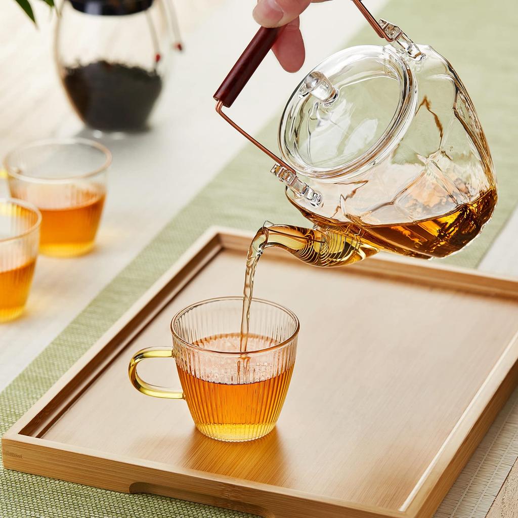 Pokaro Tea Chrysanthemum Crest Glass Full Suitable for Black Green Fruit and Loose Leaf 550ml Heat-Resistant Teapot, Hand-Held, Capacity,