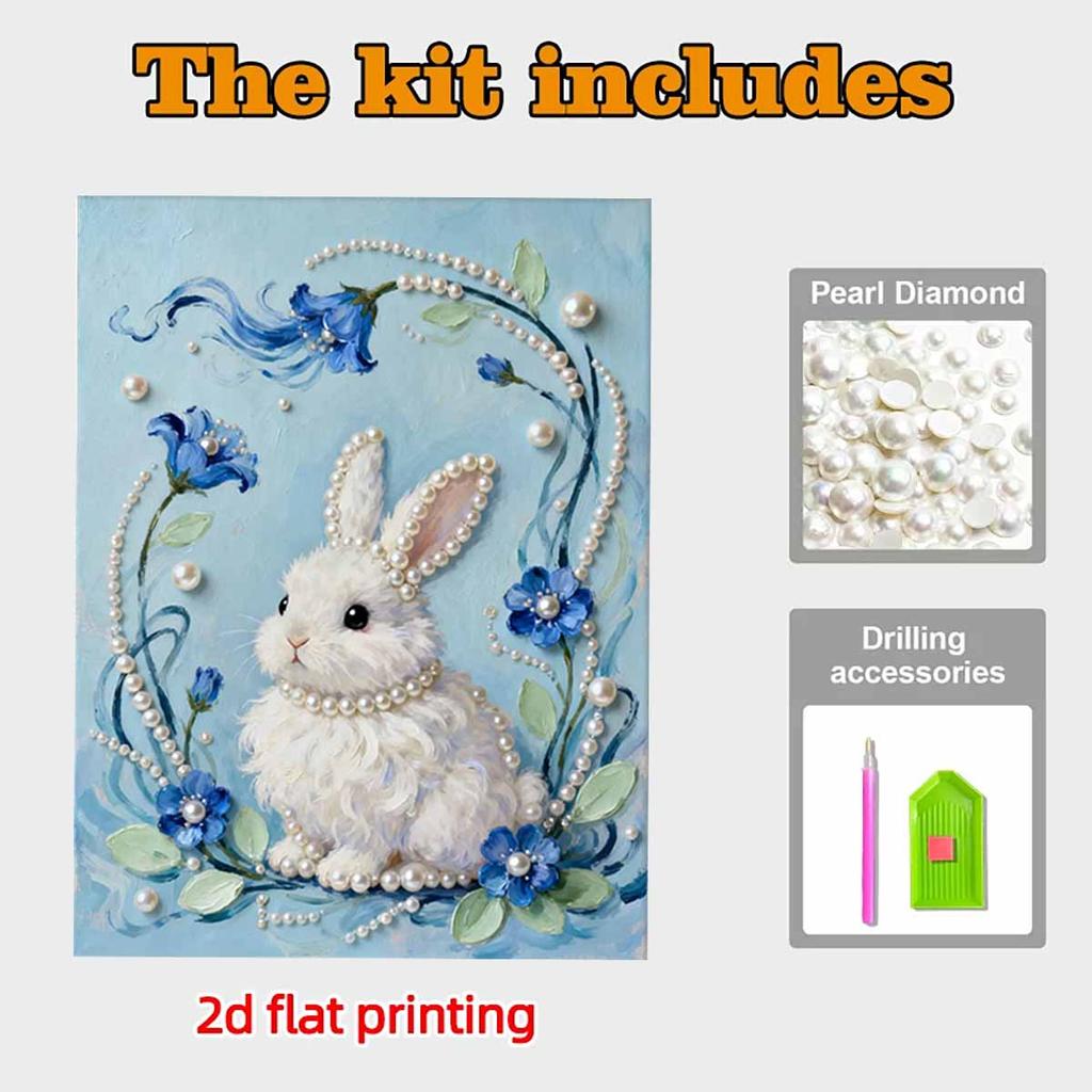 Crystal Pearl Painting 5D DIY Frame Decoration Painting Rabbit Home Wall Decoration Transparent Pearl Gemstone Painting Picture Art Crafts