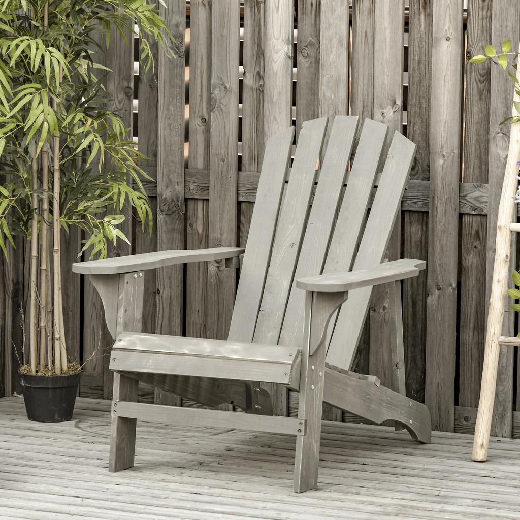 Poltrona Adirondack Poltrona da Giardino Sedia da Giardino per Esterni Dim. 78L x 89P x 88A cm Legno Massello di Abete Effetto Grigio Invecchiato per Giardino, Terrazzo e Balcone